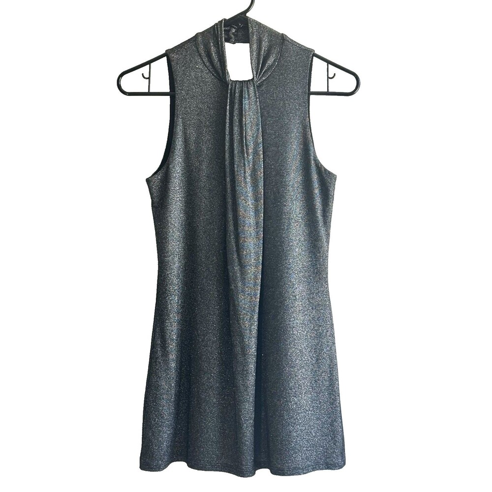 Arden B Sleeveless Draped Front Tunic Top Black Sliver Metallic